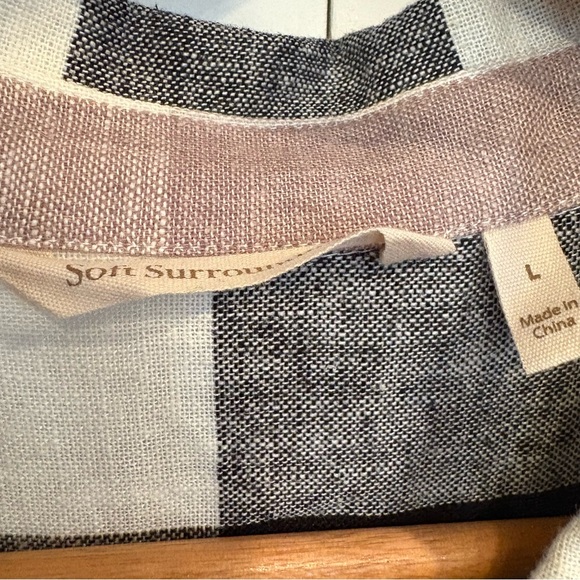 Soft Surroundings Neutral Plaid Button‎ Up Zipper Detail Back Size Large - Picture 7 of 8